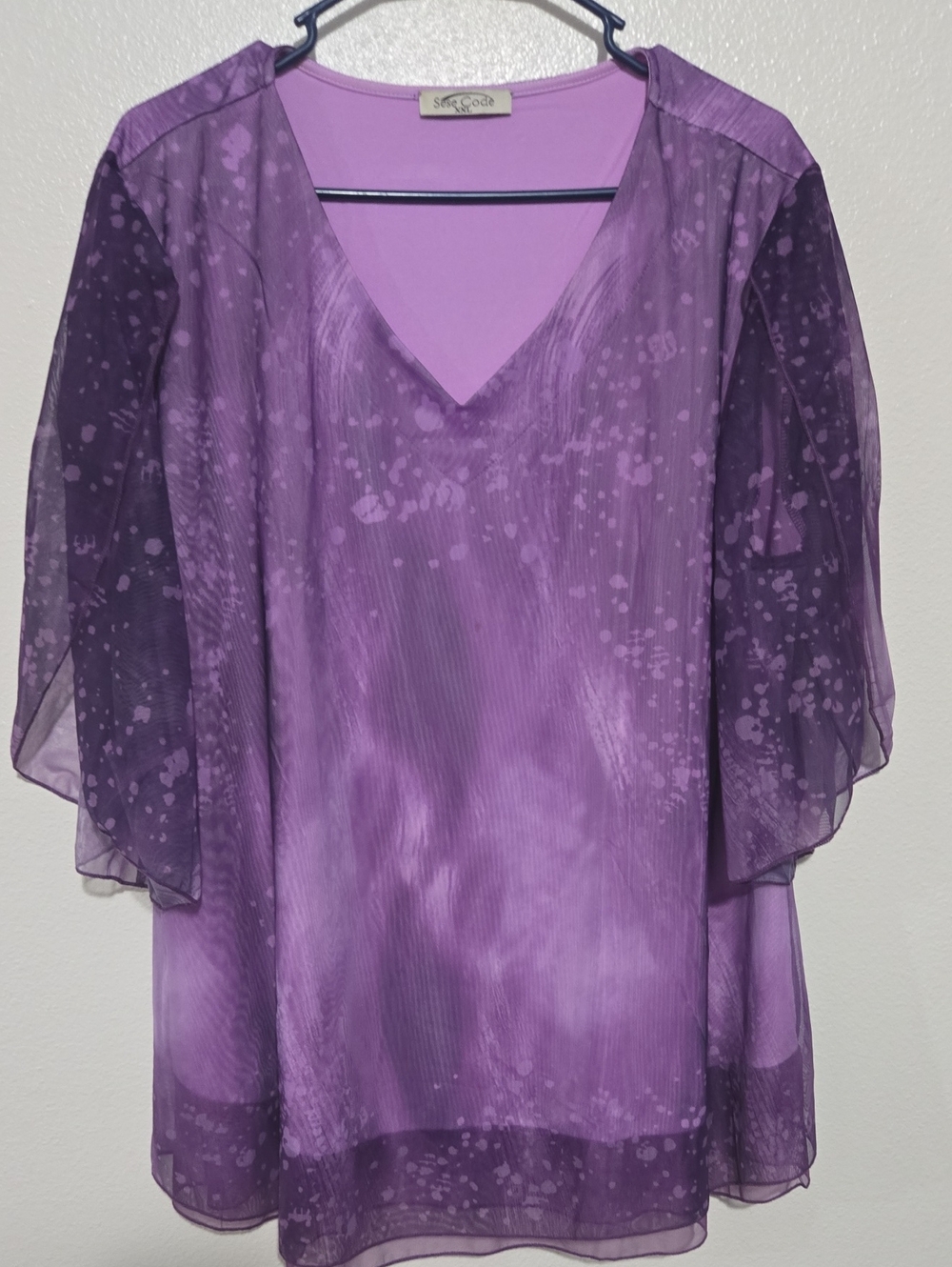 Sheer Overlay V-Neck Tunic in Purple by Studio Code